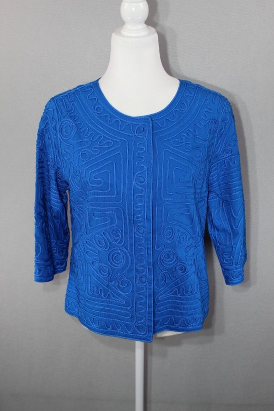 Joni B Soutache Cord Embroidered Blue Blazer Jacket Women's Petite Medium